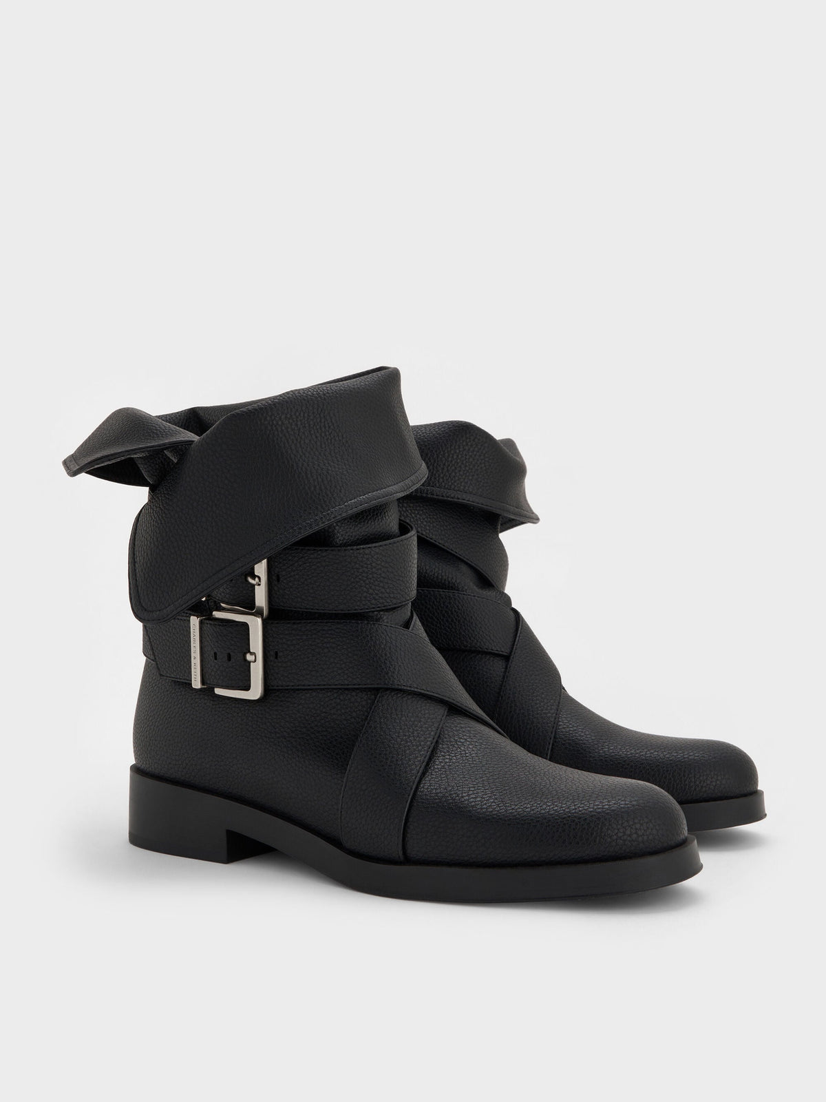 CHARLES & KEITH Exclusive | Brett Buckle-Strap Calf Boots - Black