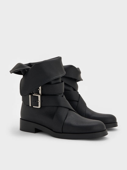 CHARLES & KEITH Exclusive | Brett Buckle-Strap Calf Boots - Black