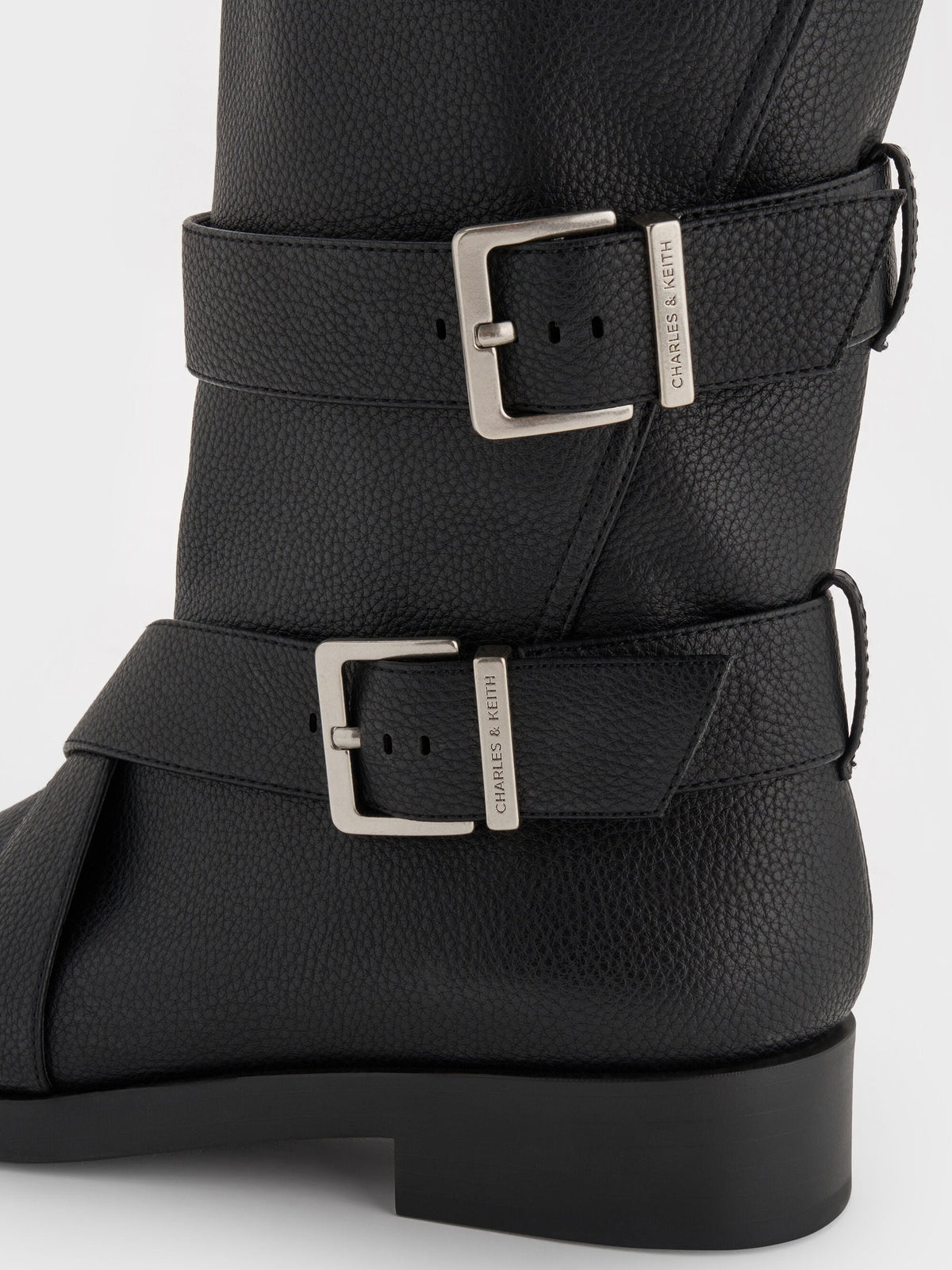 CHARLES & KEITH Exclusive | Brett Buckle-Strap Calf Boots - Black