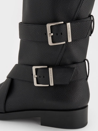 CHARLES & KEITH Exclusive | Brett Buckle-Strap Calf Boots - Black