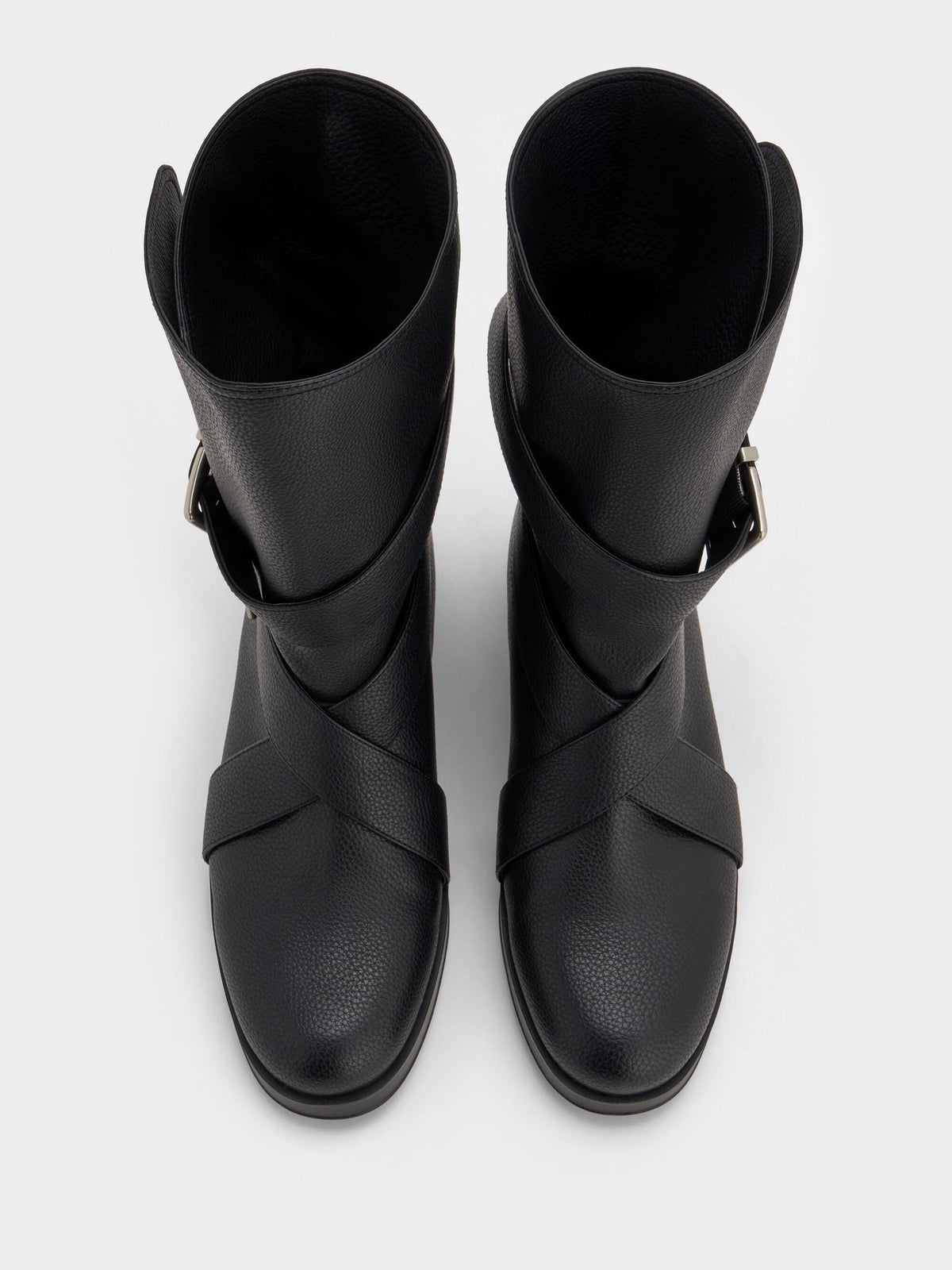 CHARLES & KEITH Exclusive | Brett Buckle-Strap Calf Boots - Black
