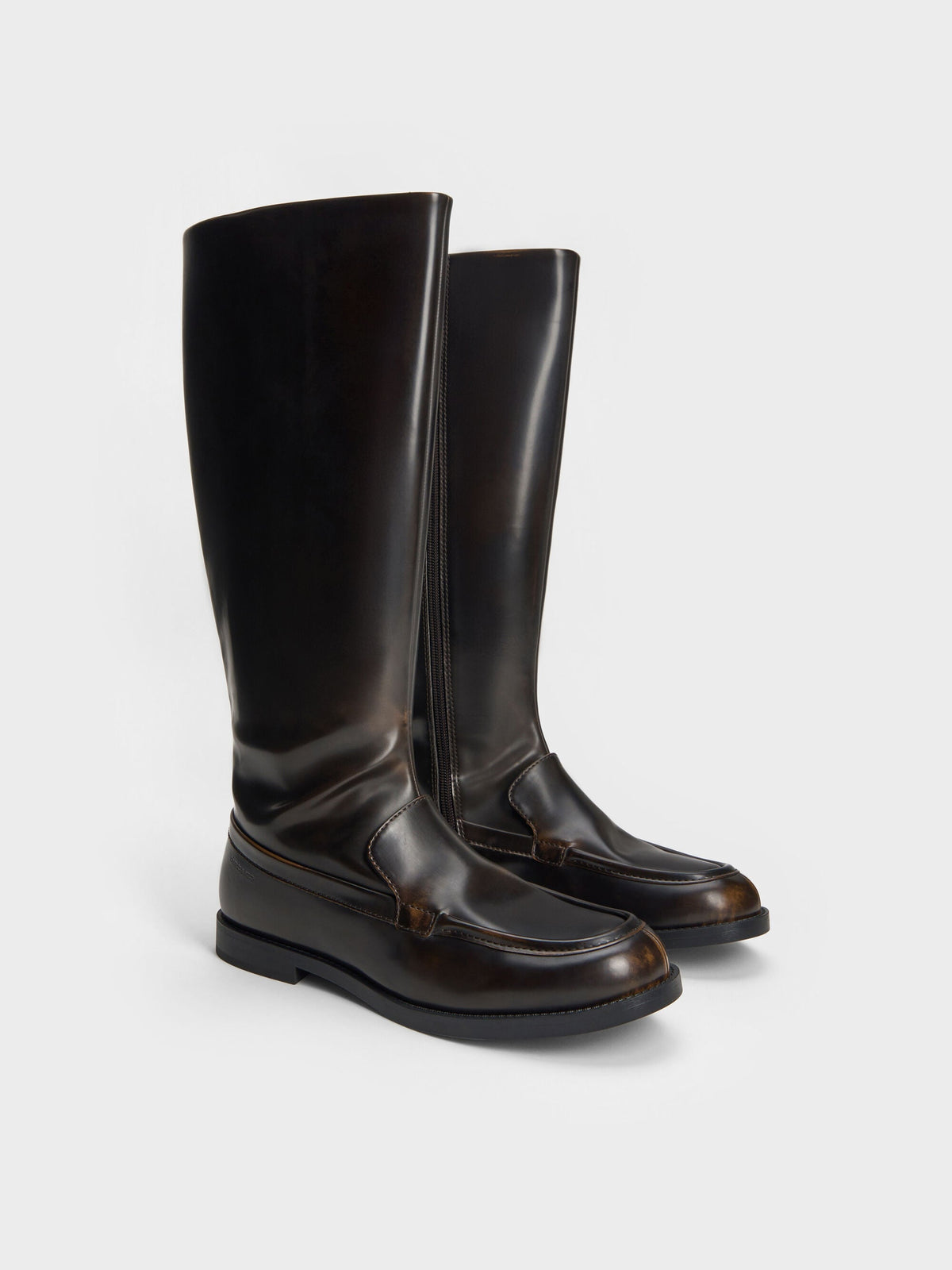 CHARLES & KEITH Exclusive | Jagger Knee-High Loafer-Boots - Dark Brown