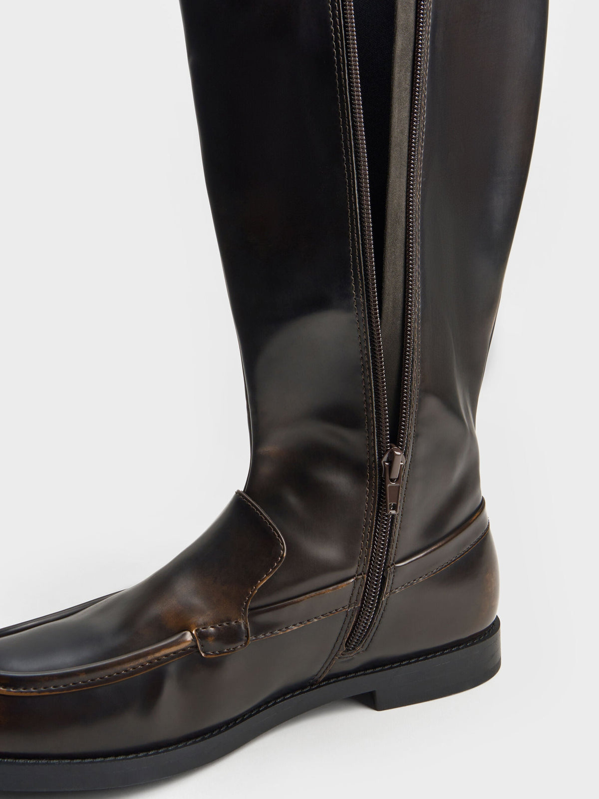 CHARLES & KEITH Exclusive | Jagger Knee-High Loafer-Boots - Dark Brown
