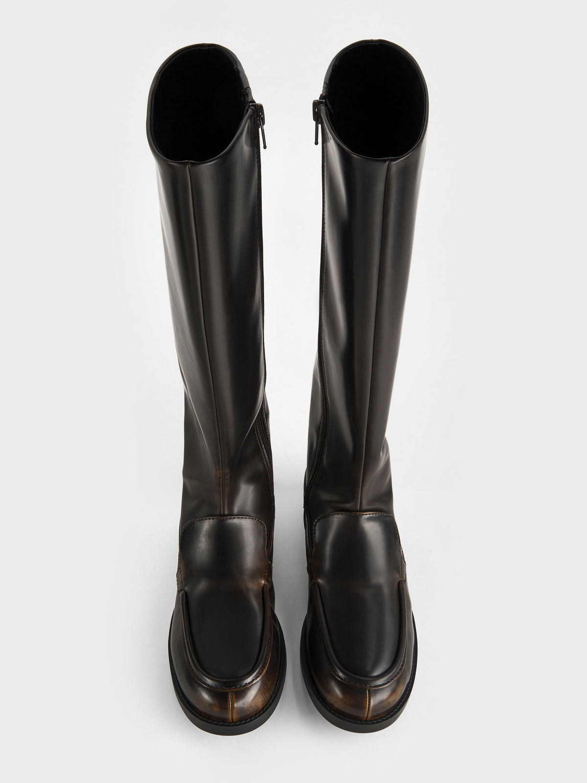 CHARLES & KEITH Exclusive | Jagger Knee-High Loafer-Boots - Dark Brown