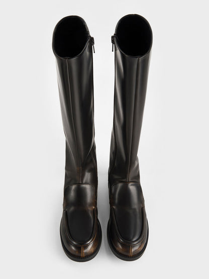 CHARLES & KEITH Exclusive | Jagger Knee-High Loafer-Boots - Dark Brown