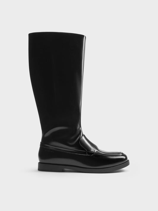 CHARLES & KEITH Popular | Jagger Knee-High Loafer-Boots - Black Box