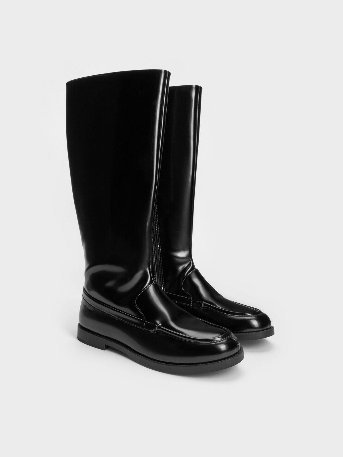 CHARLES & KEITH Popular | Jagger Knee-High Loafer-Boots - Black Box