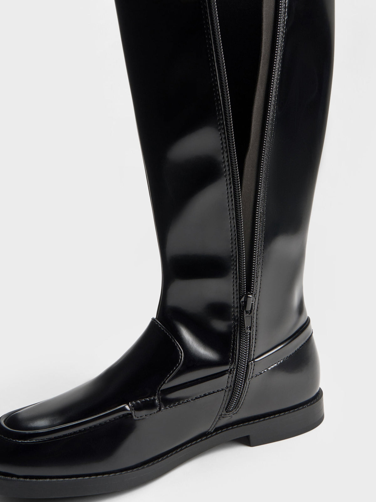 CHARLES & KEITH Popular | Jagger Knee-High Loafer-Boots - Black Box