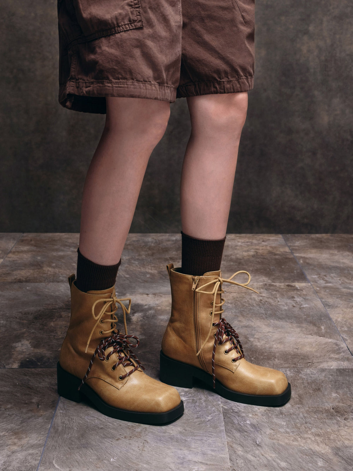 CHARLES & KEITH Great Value | Logan Double-Lace Calf Boots - Sand