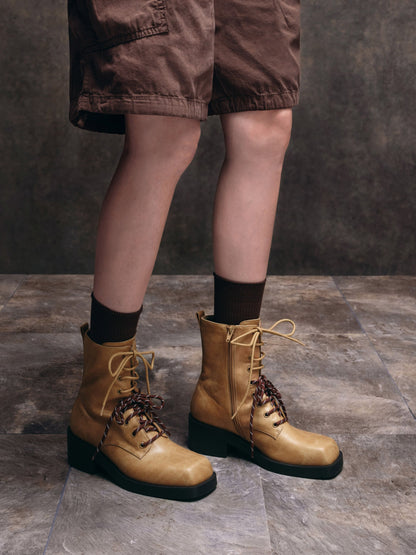 CHARLES & KEITH Great Value | Logan Double-Lace Calf Boots - Sand