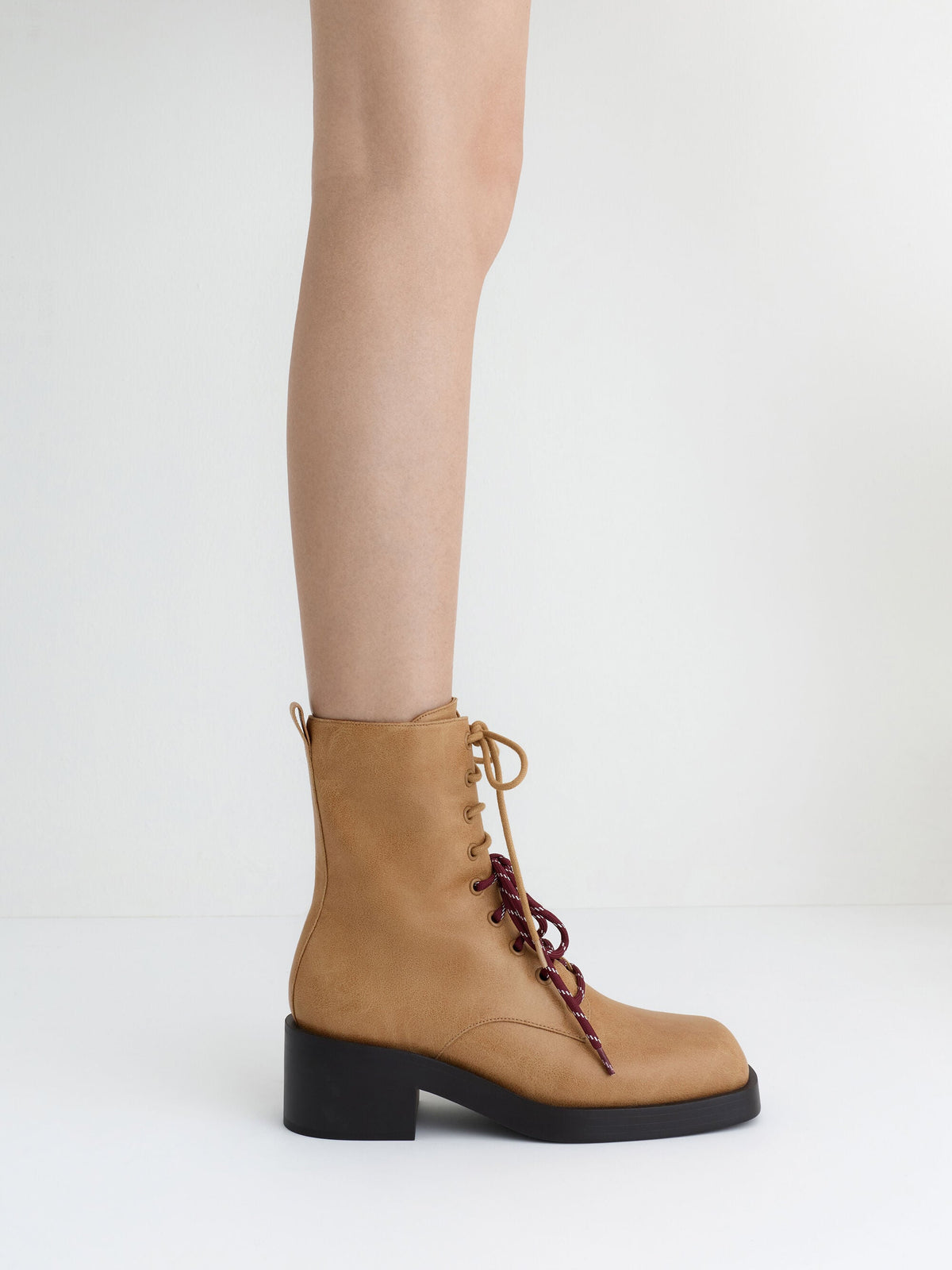CHARLES & KEITH Great Value | Logan Double-Lace Calf Boots - Sand