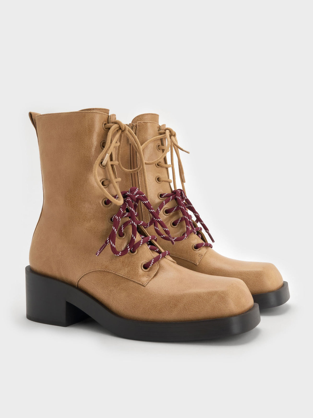 CHARLES & KEITH Great Value | Logan Double-Lace Calf Boots - Sand