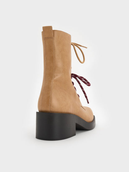 CHARLES & KEITH Great Value | Logan Double-Lace Calf Boots - Sand