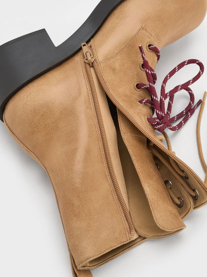 CHARLES & KEITH Great Value | Logan Double-Lace Calf Boots - Sand