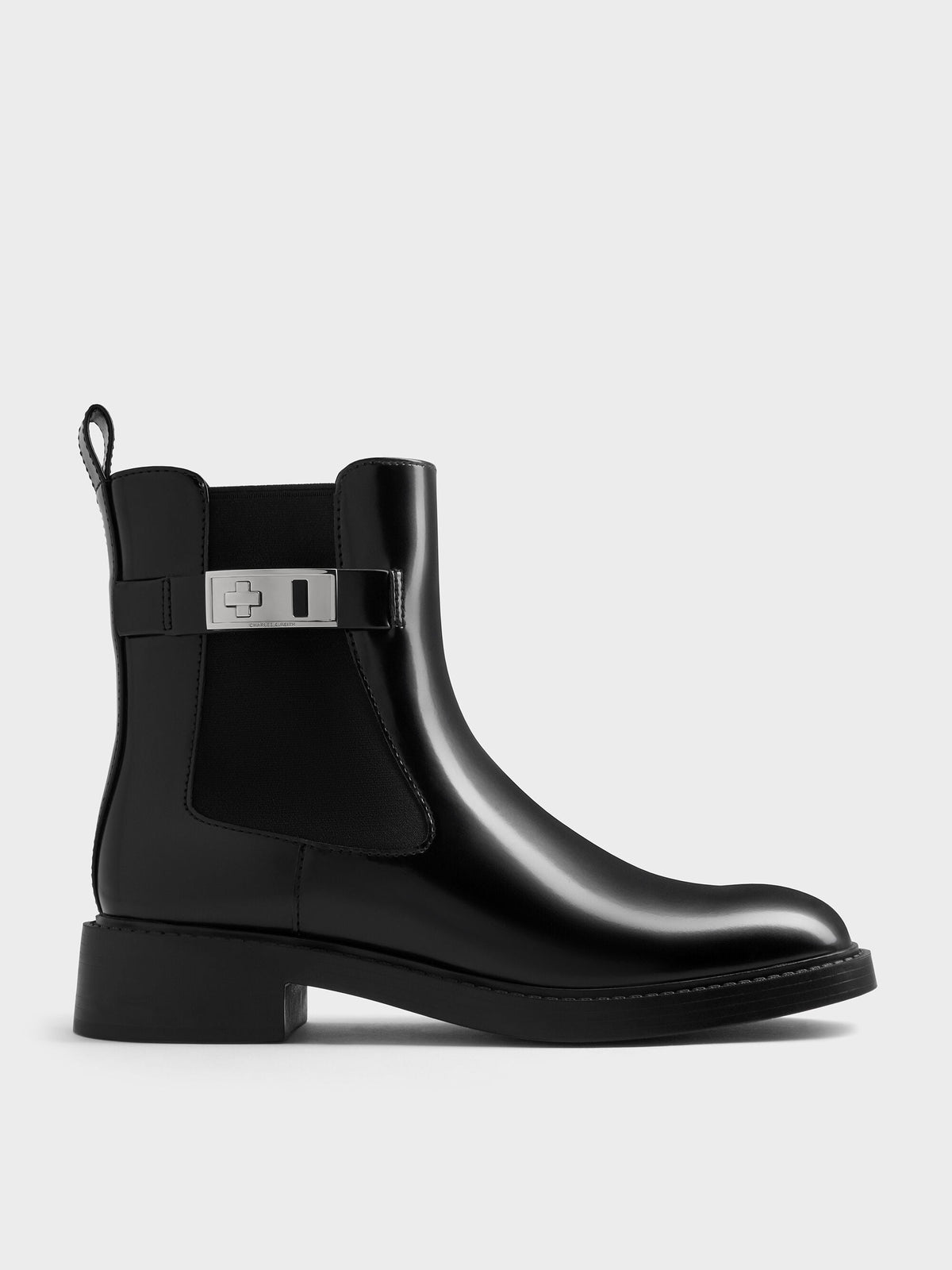 CHARLES & KEITH Exclusive | Lando Metallic-Buckle Chelsea Boots - Black Box