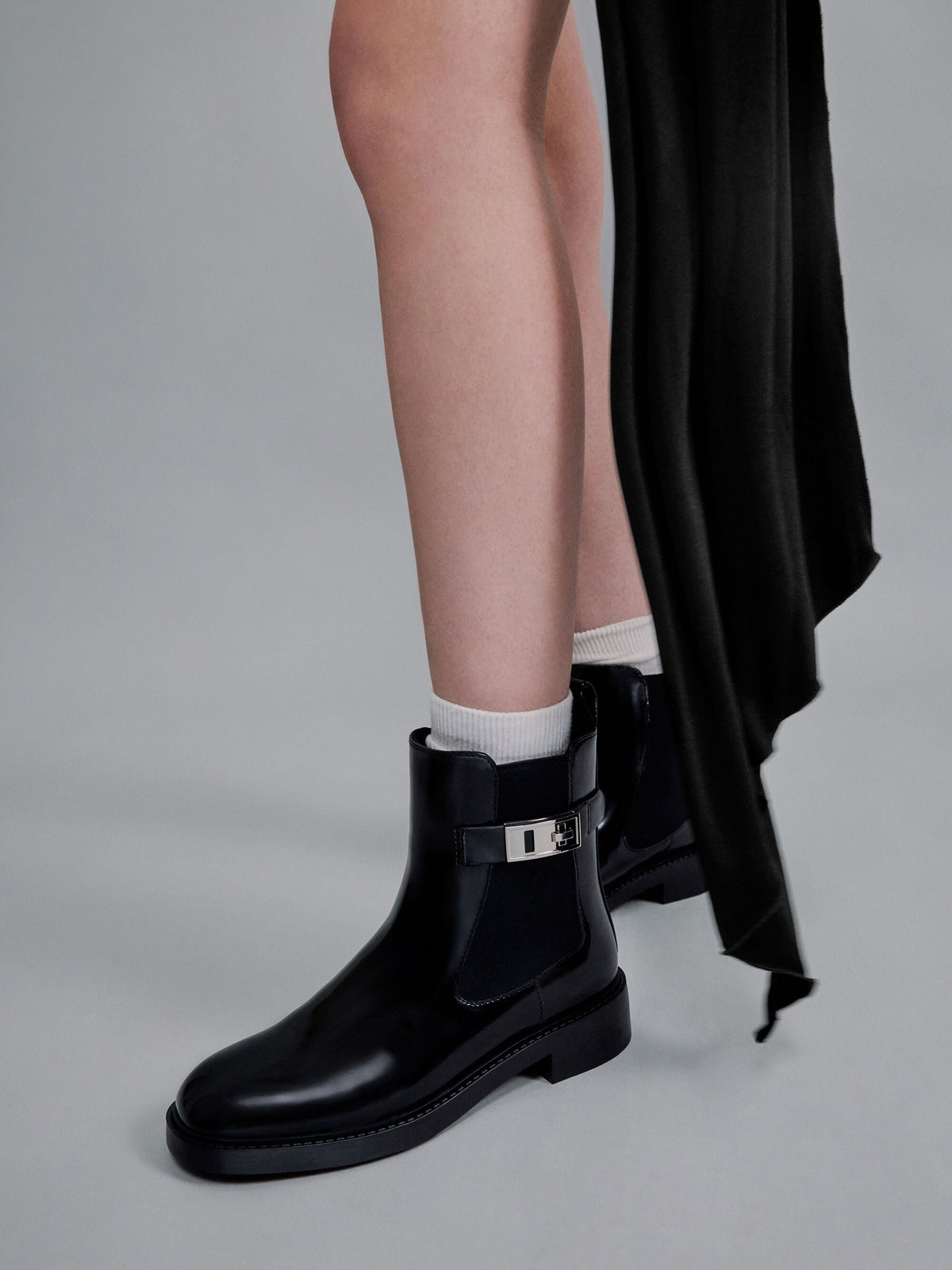 CHARLES & KEITH Exclusive | Lando Metallic-Buckle Chelsea Boots - Black Box