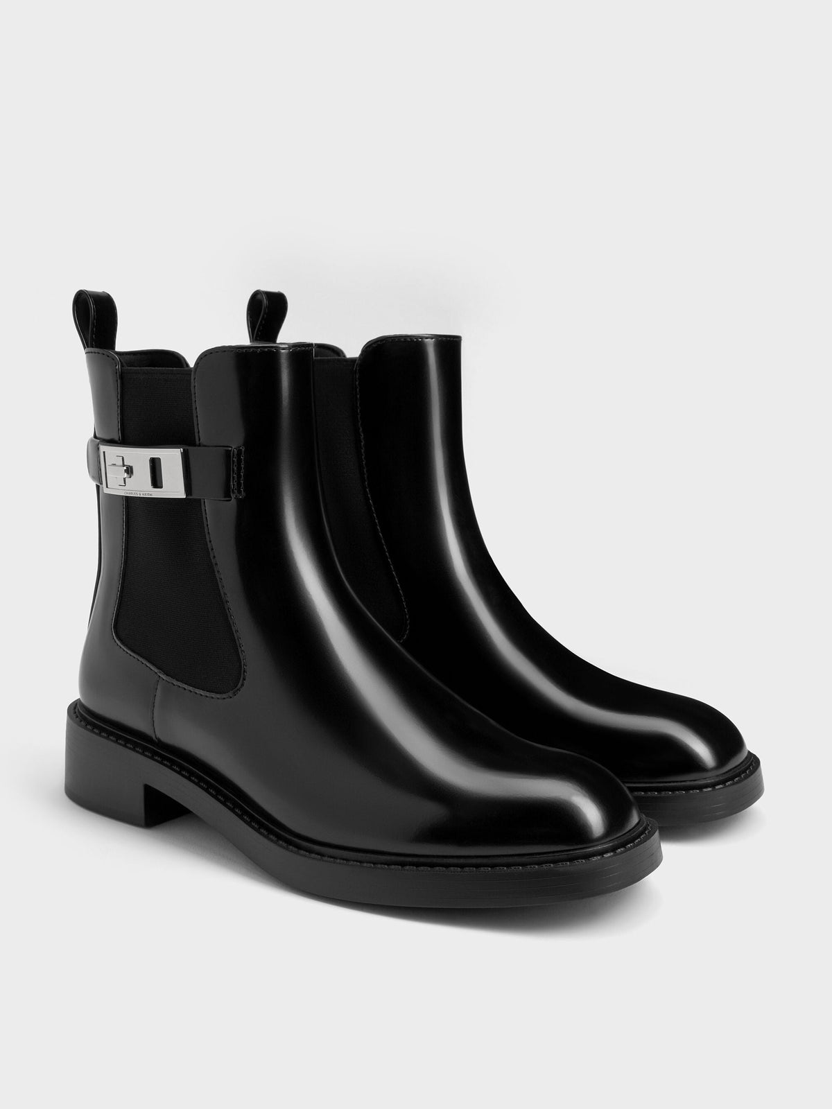 CHARLES & KEITH Exclusive | Lando Metallic-Buckle Chelsea Boots - Black Box