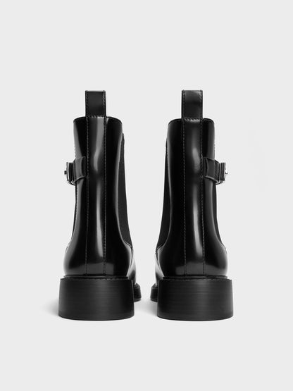 CHARLES & KEITH Exclusive | Lando Metallic-Buckle Chelsea Boots - Black Box