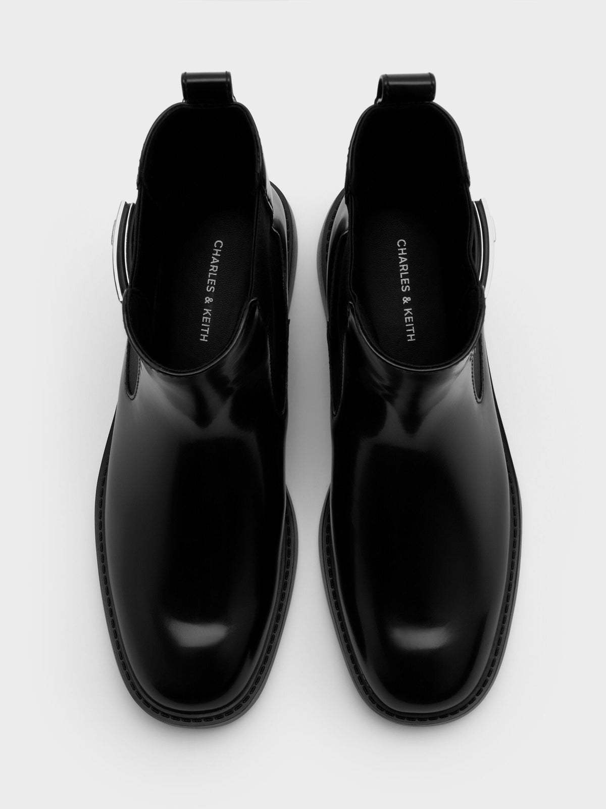 CHARLES & KEITH Exclusive | Lando Metallic-Buckle Chelsea Boots - Black Box