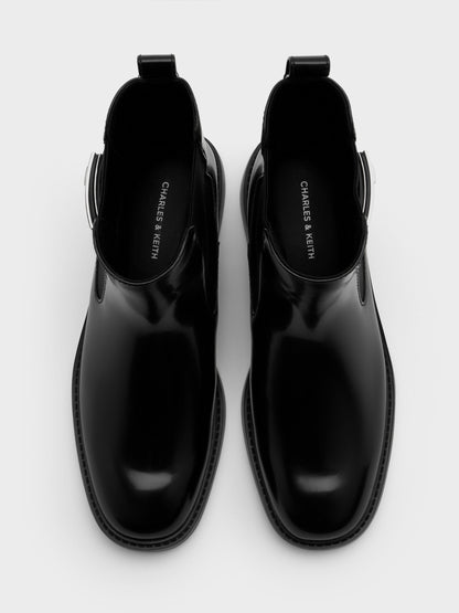 CHARLES & KEITH Exclusive | Lando Metallic-Buckle Chelsea Boots - Black Box