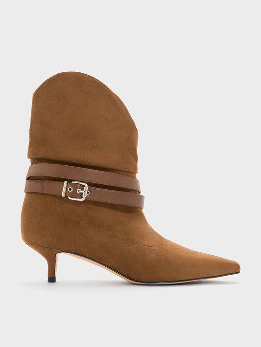CHARLES & KEITH Popular | Karter Faux Suede Kitten-Heel Boots - Cognac