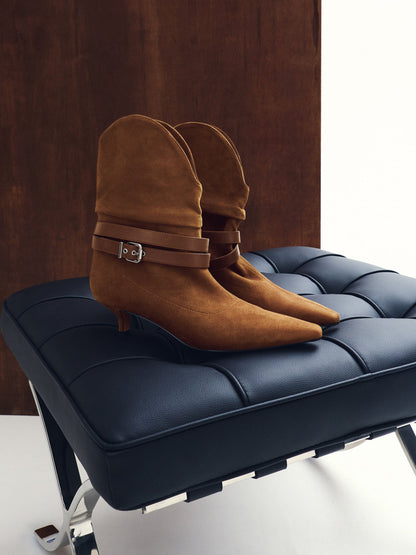 CHARLES & KEITH Popular | Karter Faux Suede Kitten-Heel Boots - Cognac