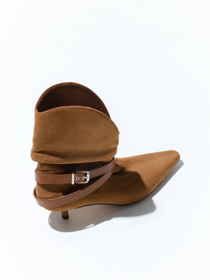 CHARLES & KEITH Popular | Karter Faux Suede Kitten-Heel Boots - Cognac