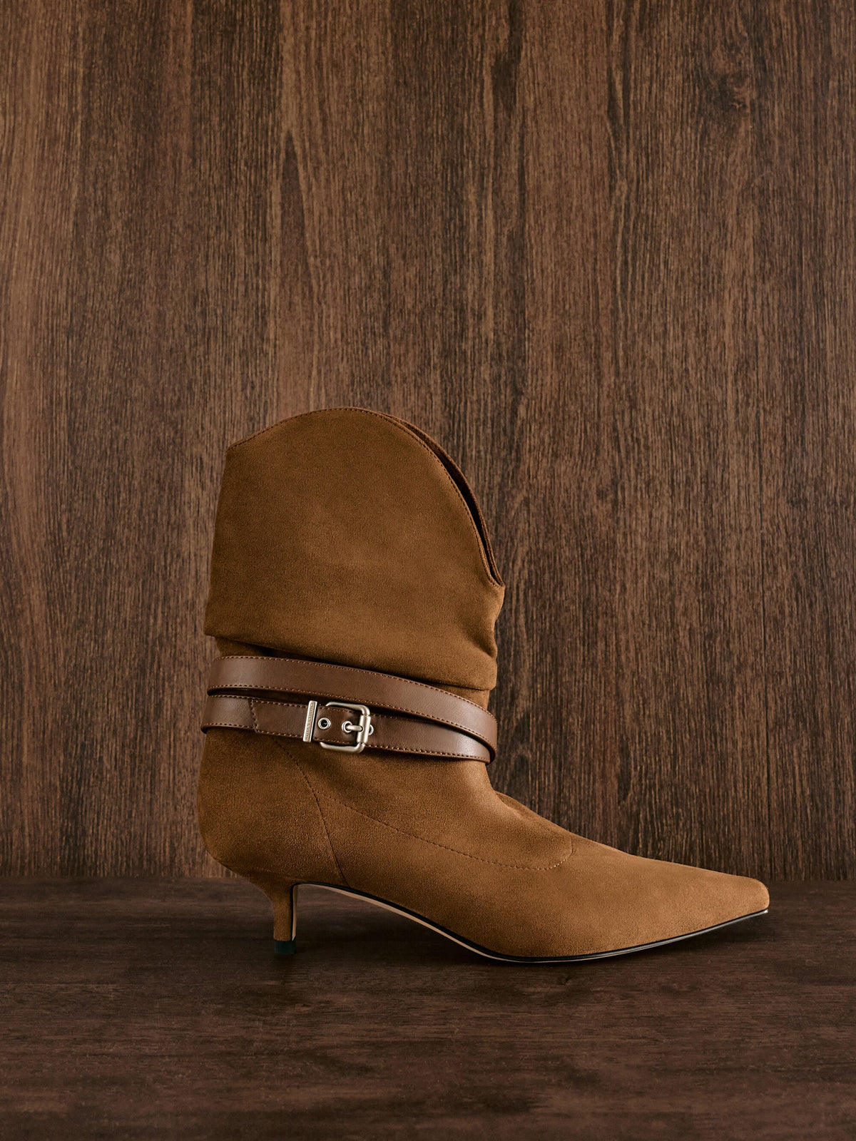 CHARLES & KEITH Popular | Karter Faux Suede Kitten-Heel Boots - Cognac