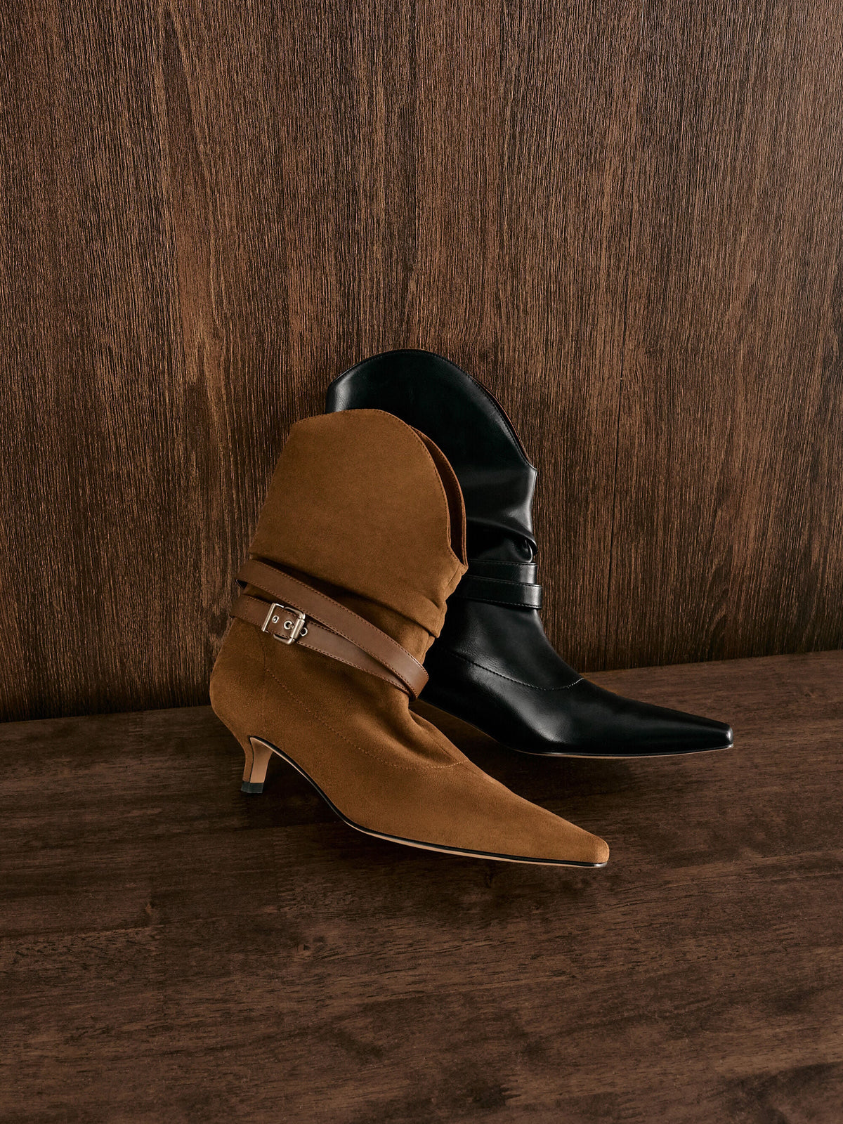 CHARLES & KEITH Popular | Karter Faux Suede Kitten-Heel Boots - Cognac