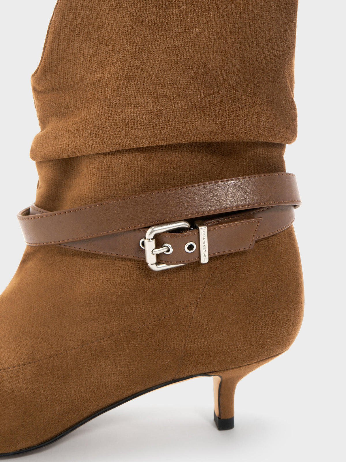 CHARLES & KEITH Popular | Karter Faux Suede Kitten-Heel Boots - Cognac