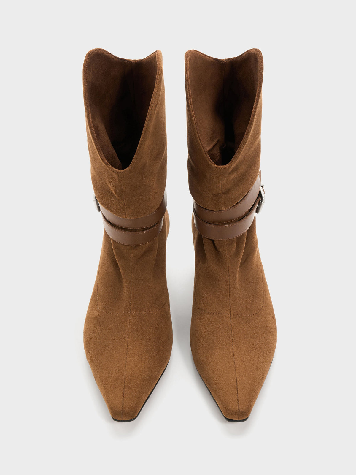 CHARLES & KEITH Popular | Karter Faux Suede Kitten-Heel Boots - Cognac
