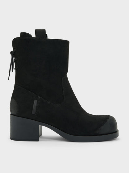 CHARLES & KEITH Classic | Rosamond Faux Suede Back-Lace Calf Boots - Black Textured
