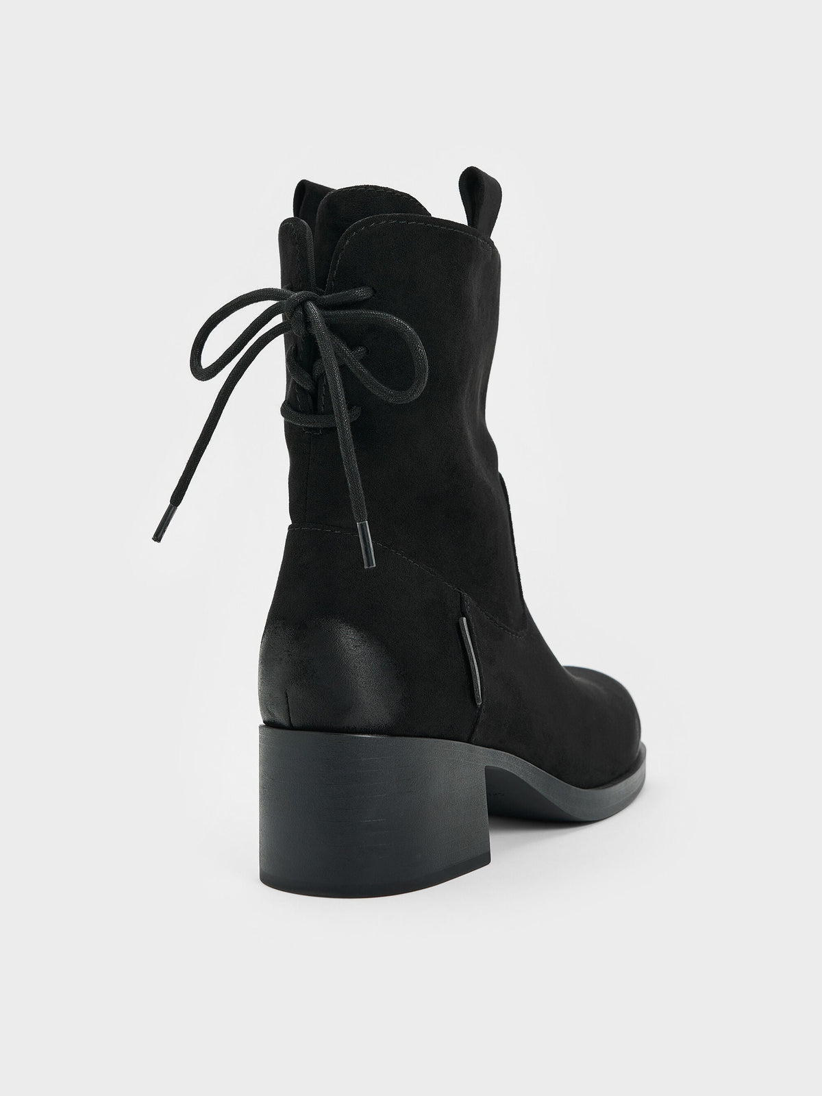 CHARLES & KEITH Classic | Rosamond Faux Suede Back-Lace Calf Boots - Black Textured