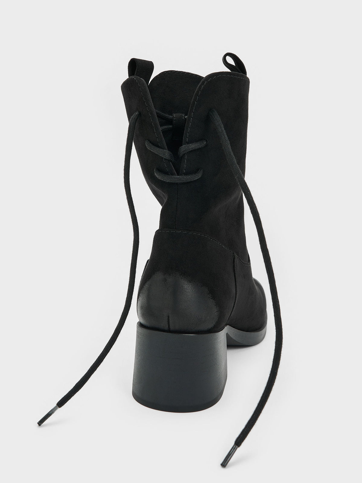 CHARLES & KEITH Classic | Rosamond Faux Suede Back-Lace Calf Boots - Black Textured