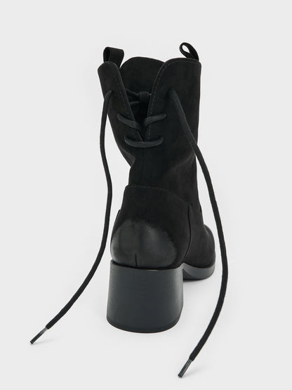 CHARLES & KEITH Classic | Rosamond Faux Suede Back-Lace Calf Boots - Black Textured