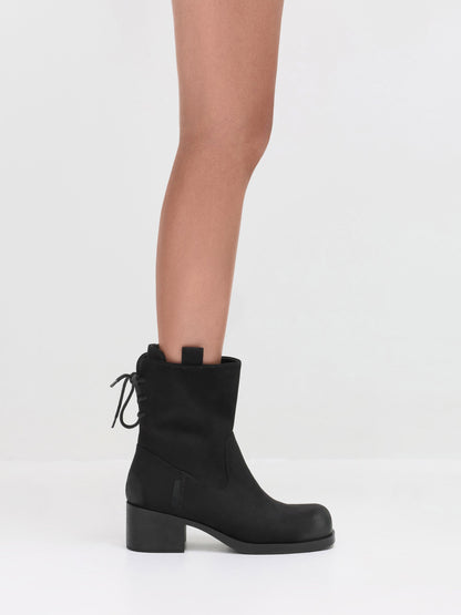 CHARLES & KEITH Classic | Rosamond Faux Suede Back-Lace Calf Boots - Black Textured