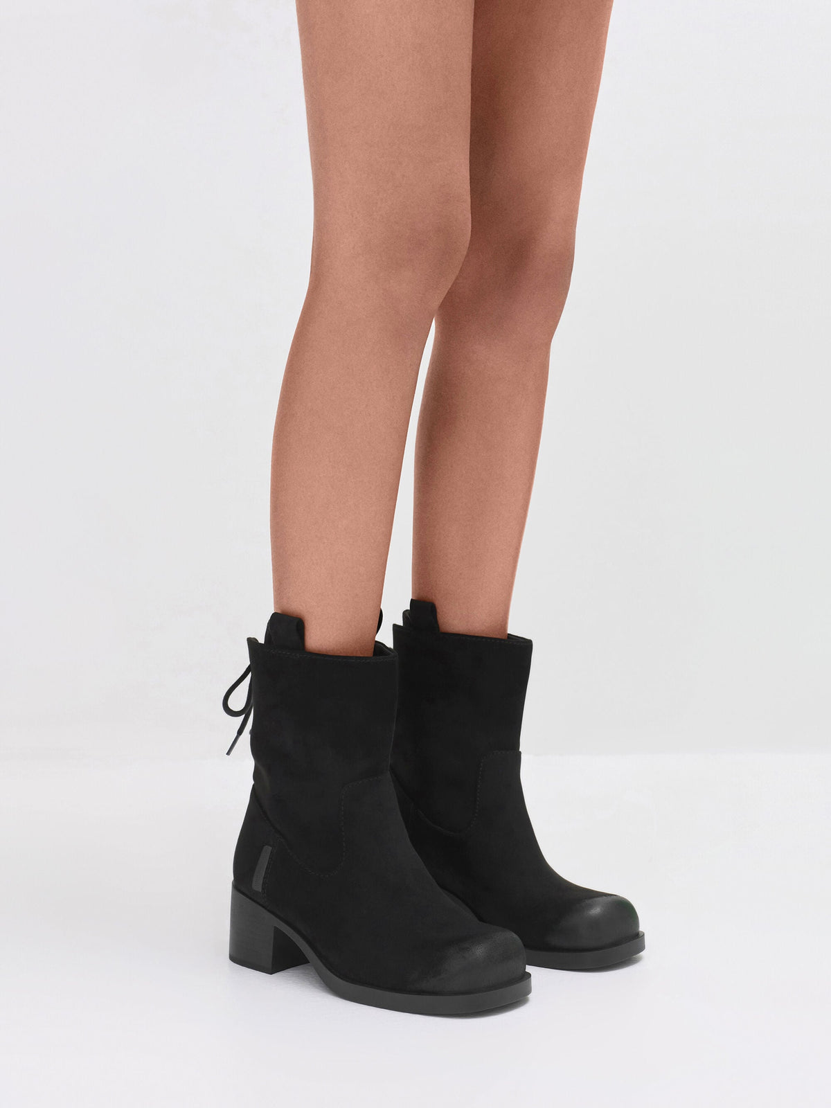 CHARLES & KEITH Classic | Rosamond Faux Suede Back-Lace Calf Boots - Black Textured