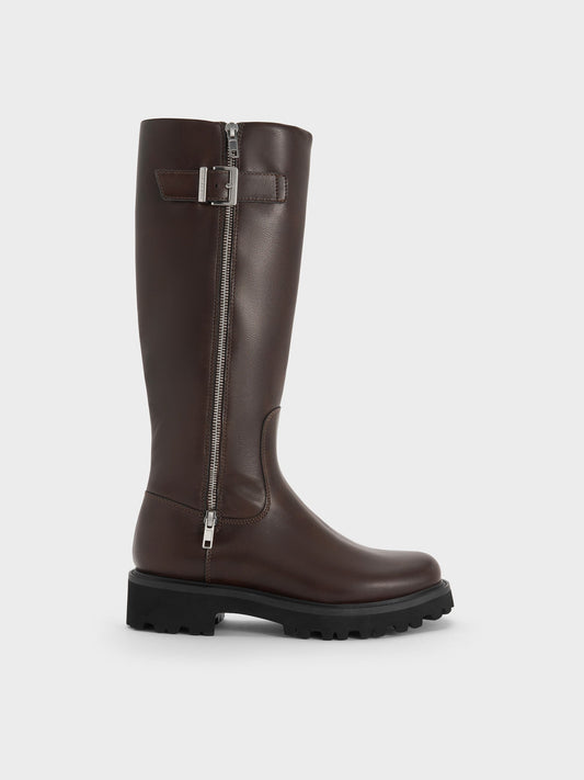 CHARLES & KEITH Value | Lyndon Buckled Knee-High Boots - Dark Brown