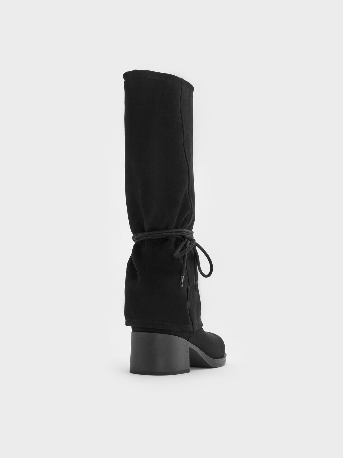 CHARLES & KEITH Essential | Faux Suede Tie-Around Knee-High Boots - Black Textured