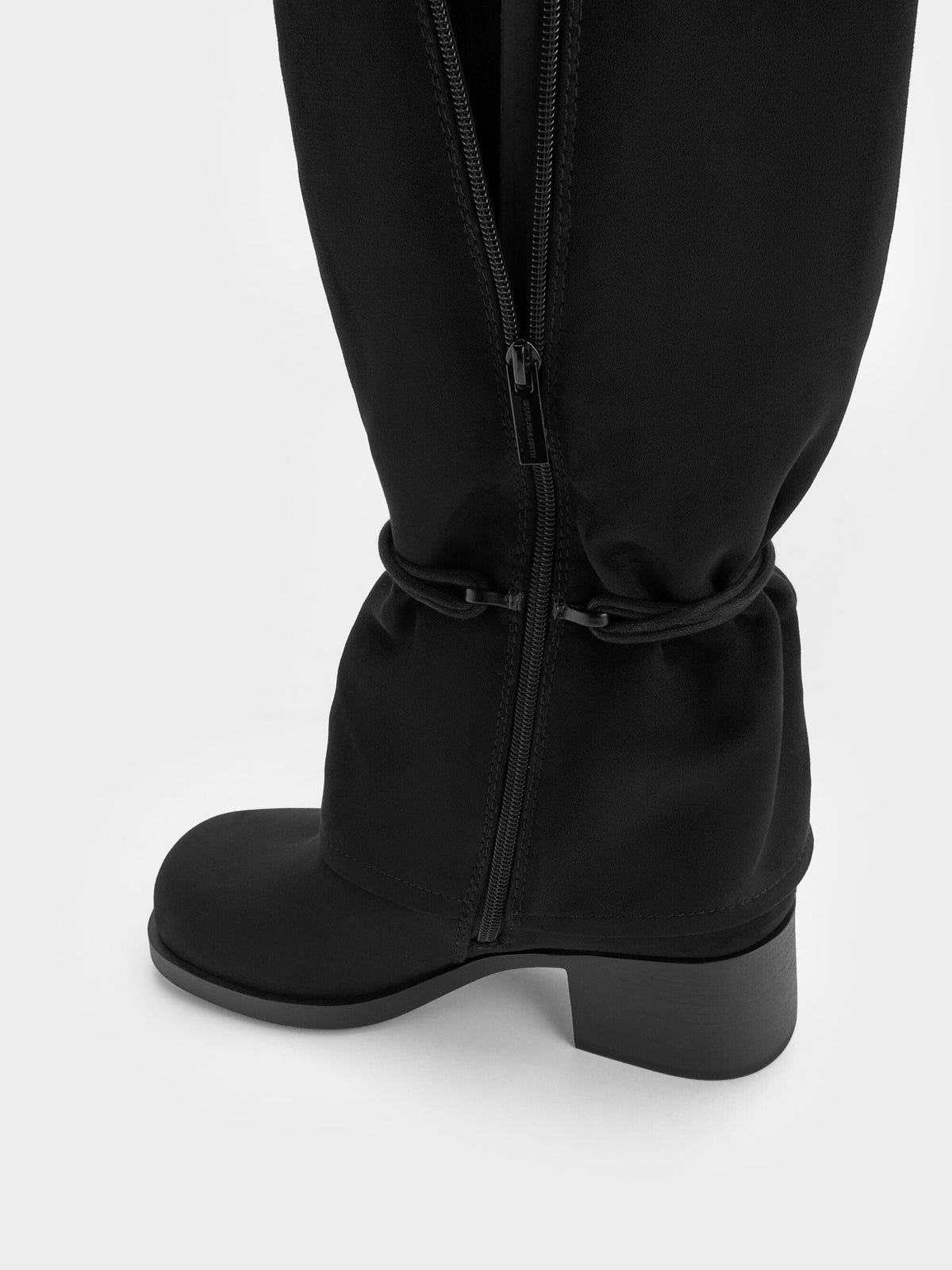 CHARLES & KEITH Essential | Faux Suede Tie-Around Knee-High Boots - Black Textured