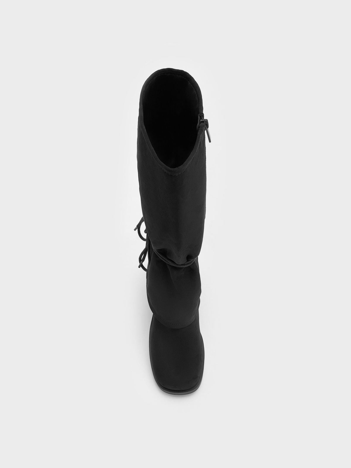 CHARLES & KEITH Essential | Faux Suede Tie-Around Knee-High Boots - Black Textured