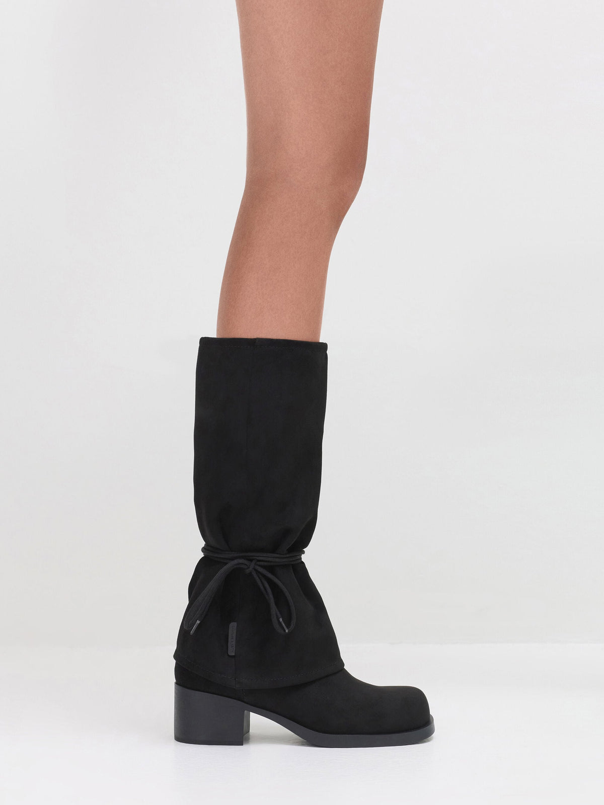 CHARLES & KEITH Essential | Faux Suede Tie-Around Knee-High Boots - Black Textured