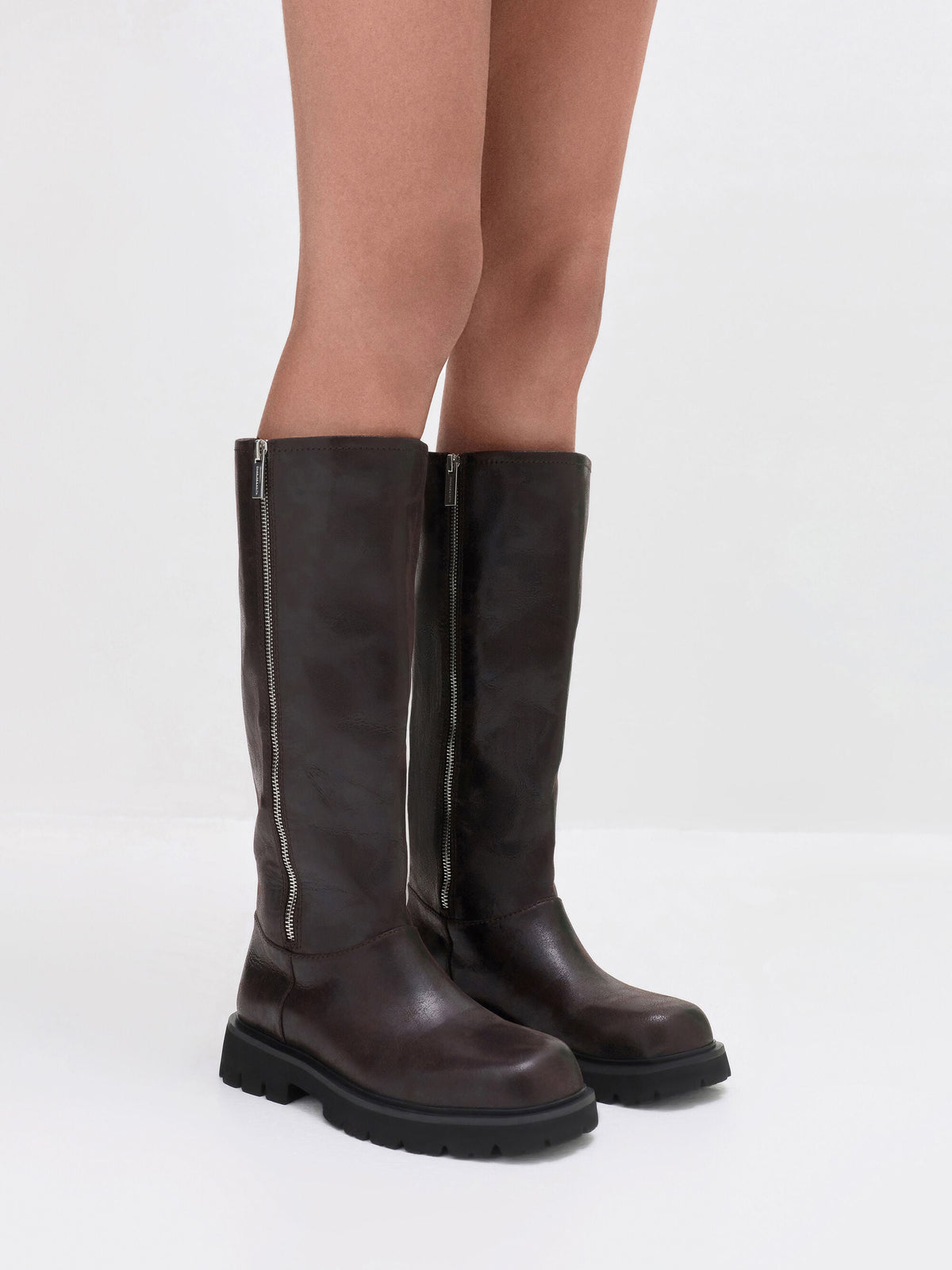 CHARLES & KEITH New | Rosamond Knee-High Boots - Dark Brown Textured