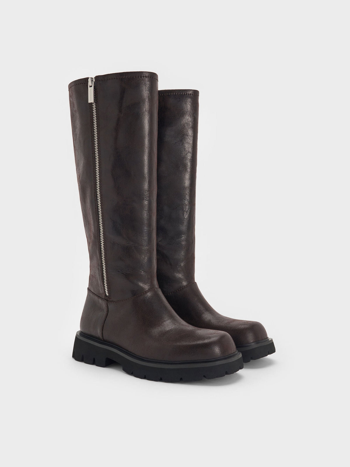 CHARLES & KEITH New | Rosamond Knee-High Boots - Dark Brown Textured