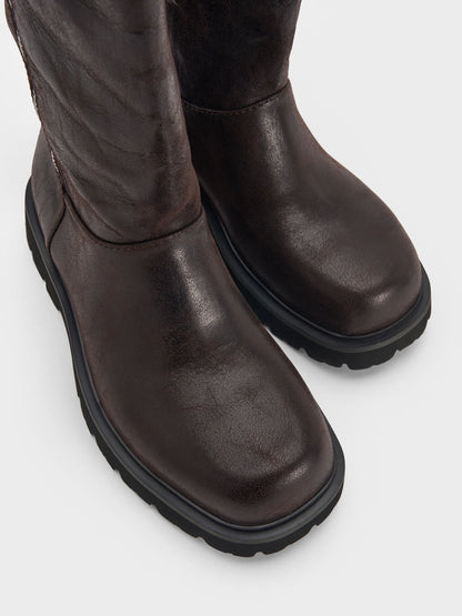CHARLES & KEITH New | Rosamond Knee-High Boots - Dark Brown Textured