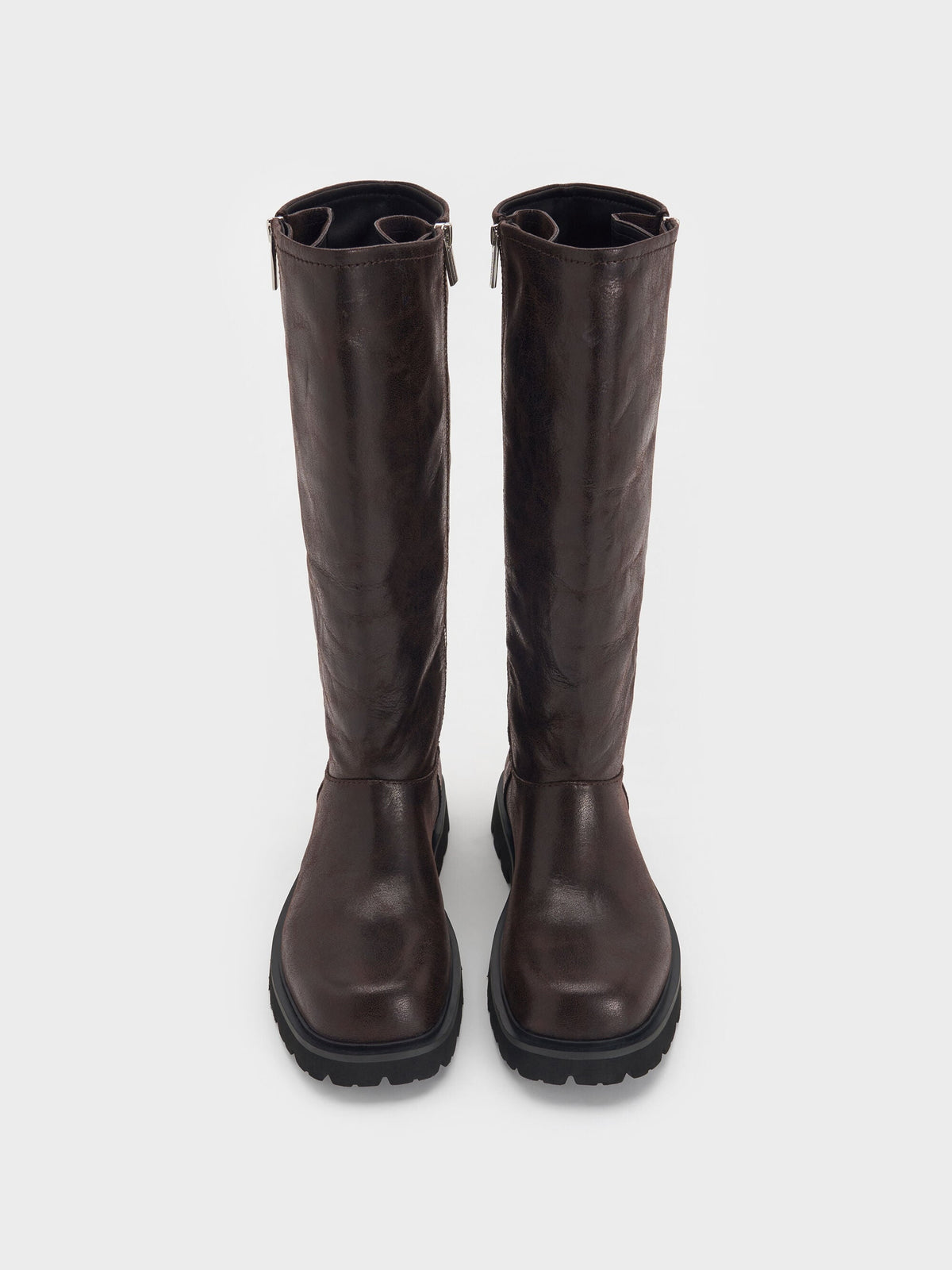 CHARLES & KEITH New | Rosamond Knee-High Boots - Dark Brown Textured
