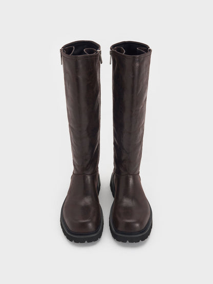 CHARLES & KEITH New | Rosamond Knee-High Boots - Dark Brown Textured