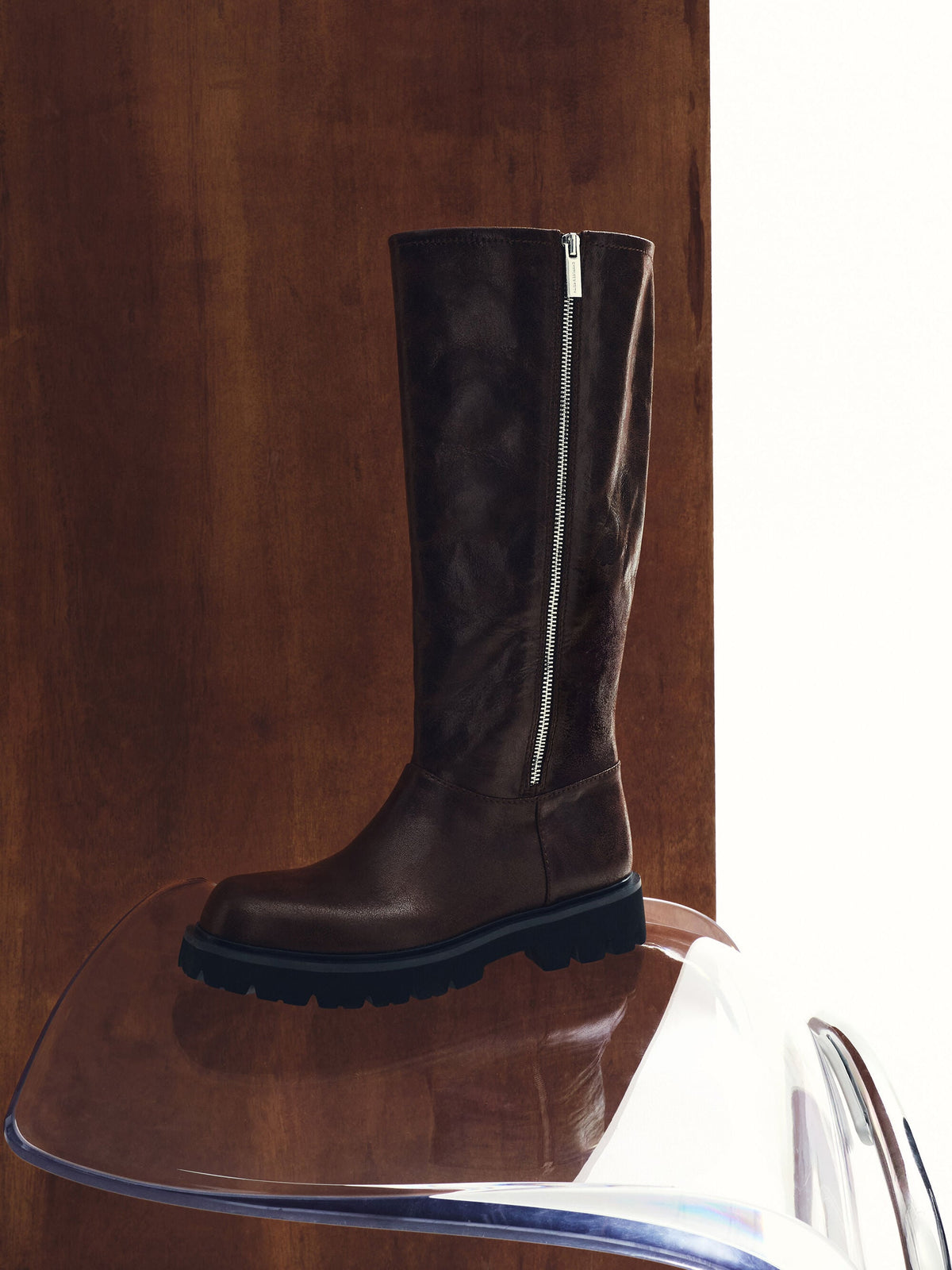 CHARLES & KEITH New | Rosamond Knee-High Boots - Dark Brown Textured