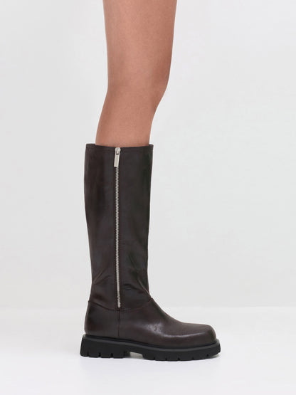 CHARLES & KEITH New | Rosamond Knee-High Boots - Dark Brown Textured