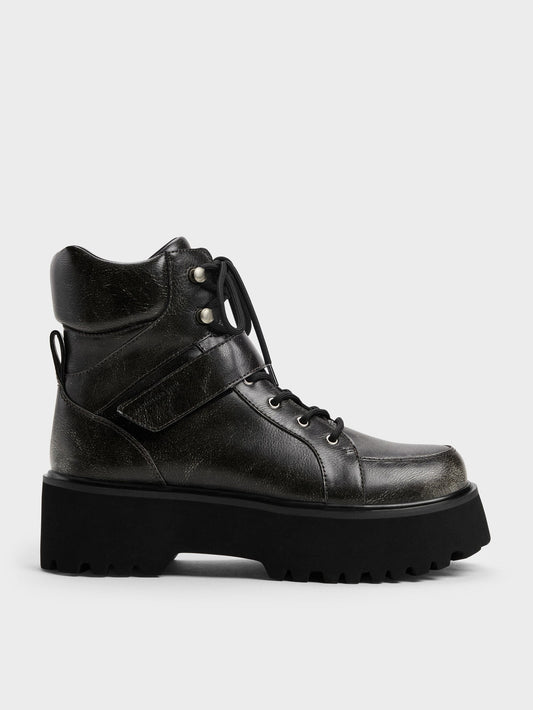 CHARLES & KEITH Signature | Eliot Platform Combat Boots - Grey
